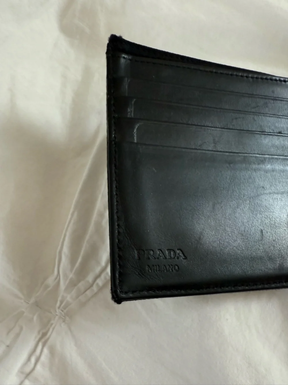 Prada triangle logo bifold wallet